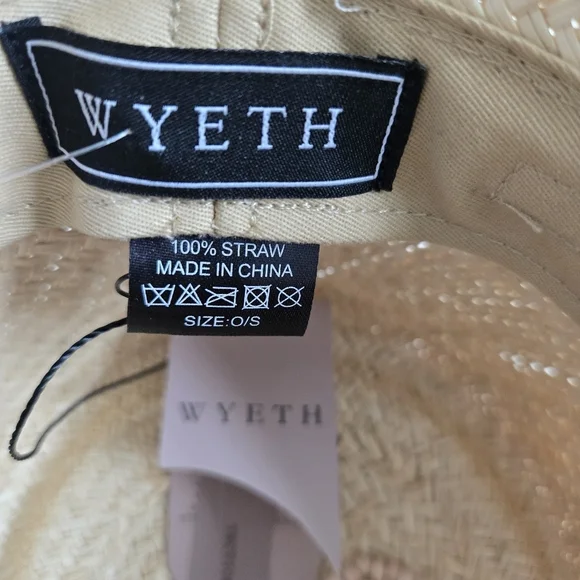 New Wyeth Seashell-Embellished Chin Strap Natural Straw Bucket Hat One Size NWT